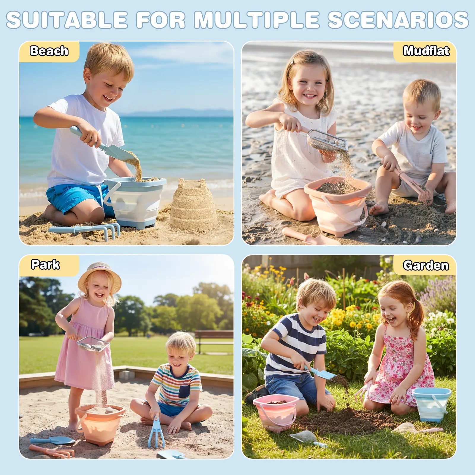 Fidtoy Portable Beach Sand Toy Set for Kids 3-10 - Treasure Hunting Fun