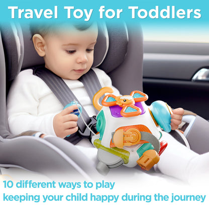 Baby Busy Board Cube, Montessori Sensory Toys for Toddler 1-3, Infant Carseat Plane Travel Toy