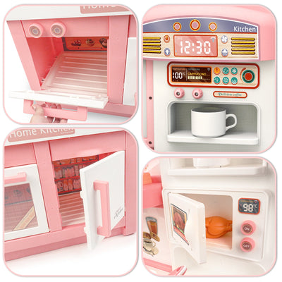 Juego de cocina de juguete de simulación para niños con luz y sonido, con placa de inducción, fregadero electrónico, cafetera, microondas y juguete de cocina para niños.