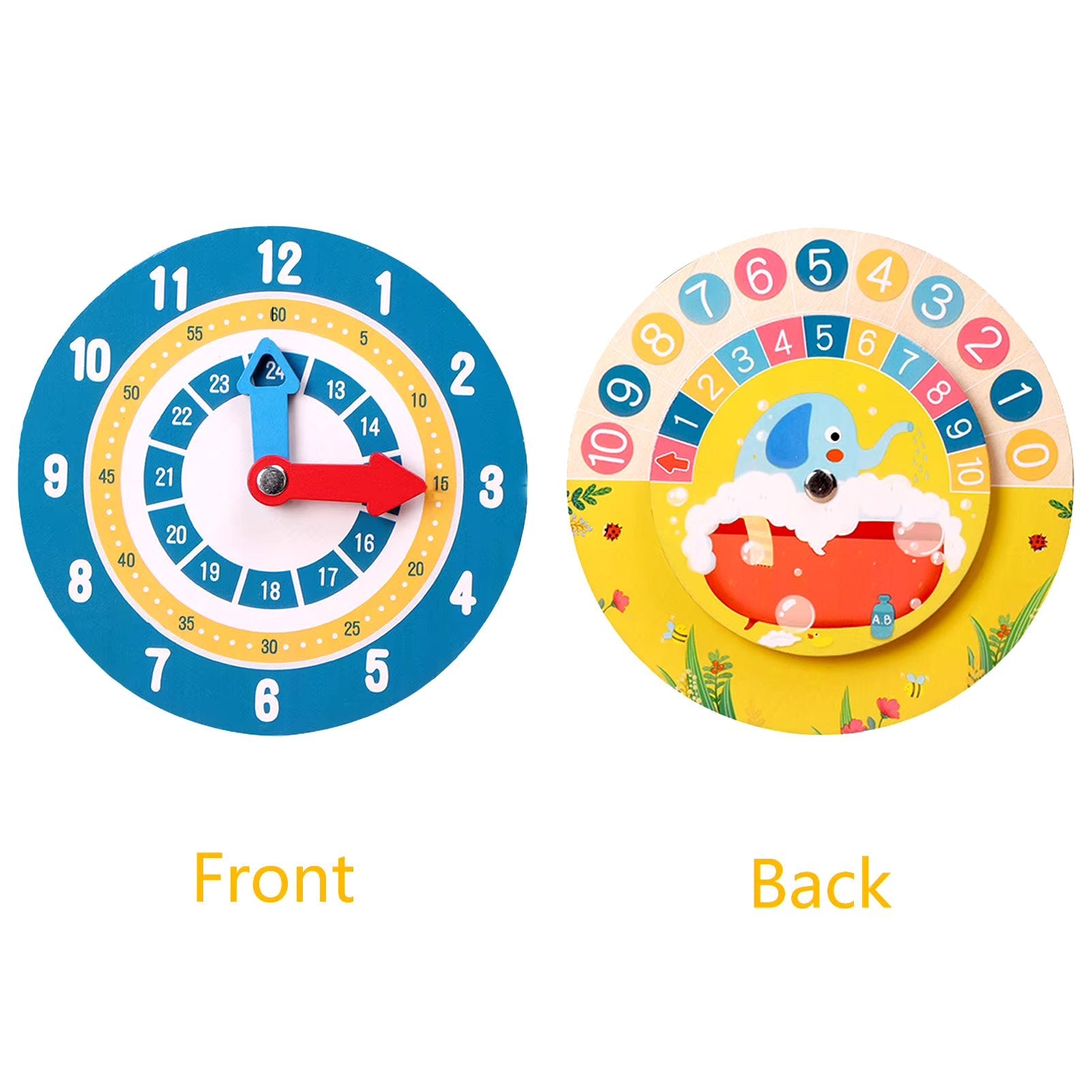 Wooden Montessori Double Sided Time Learning Math Clock - 014