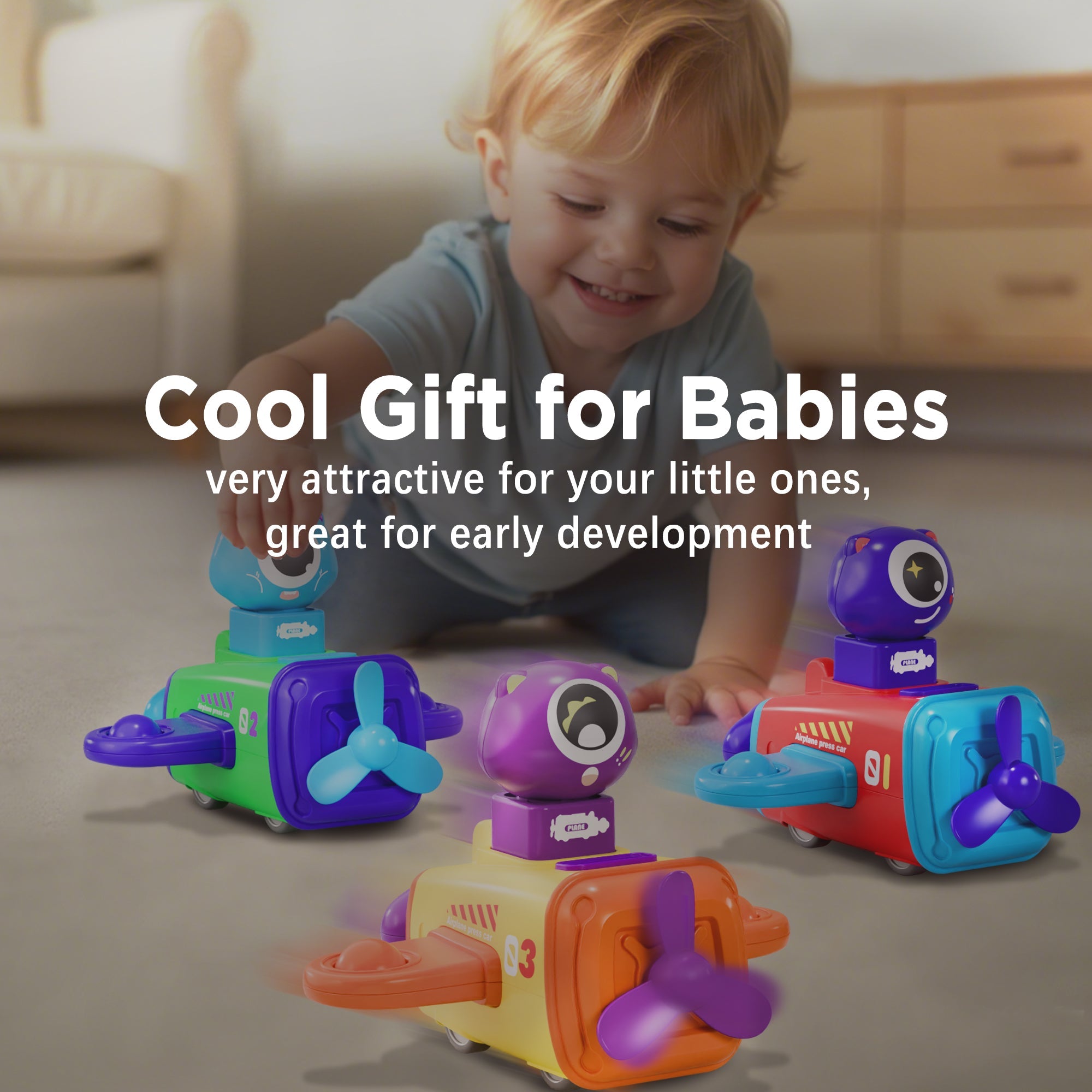 Press to Go Car Toys for Toddlers 1-3, Baby Airplane Race Cars