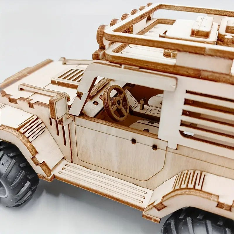 3D Wooden Mechanical Jeep Pull Back 125 Piece - 802