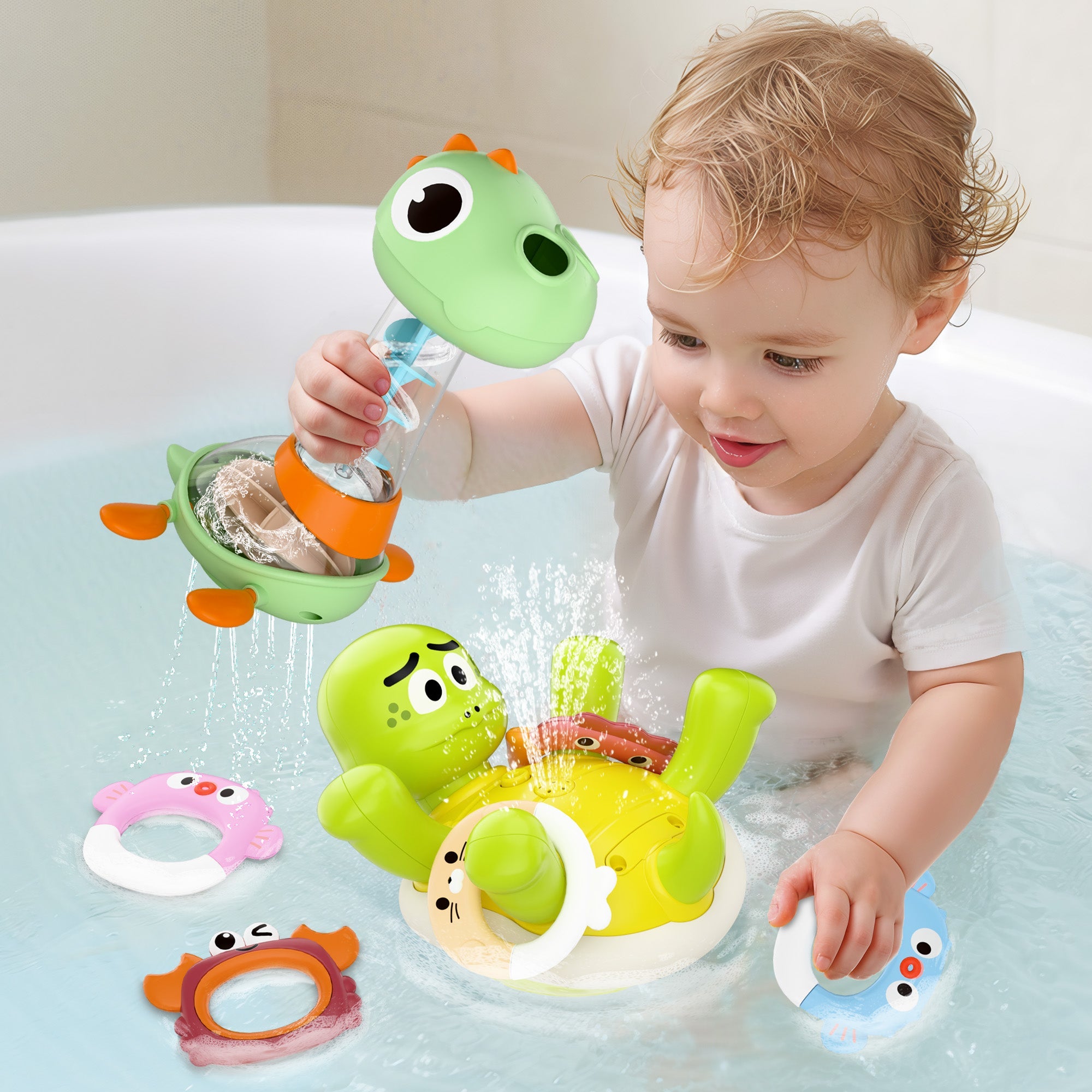 baby Bath Toy Set, Toddler Bathtub Toy Rechargeable Turtle Sprinkler