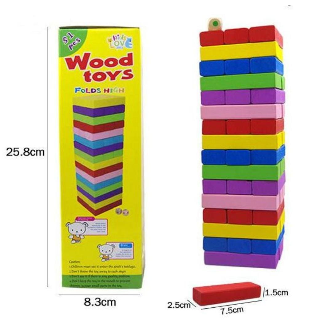 Wooden Colorful Jenga Stacking Tower Family Game - 48 pieces