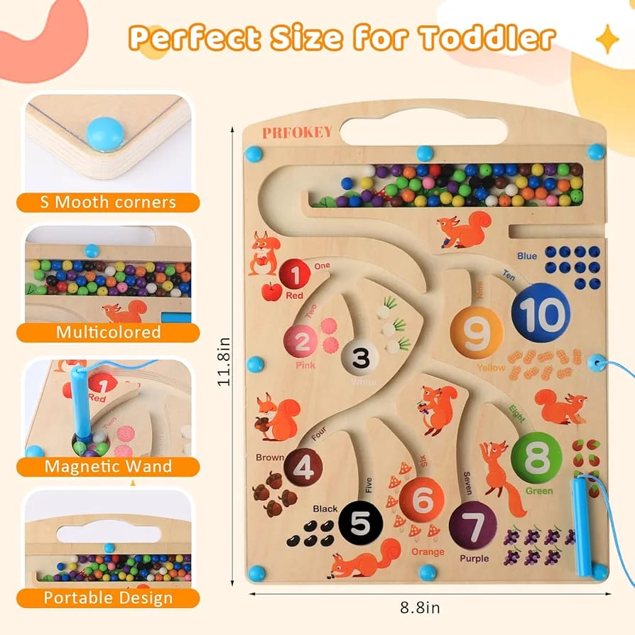 Wooden Magnetic Color and Number Maze Board - 018