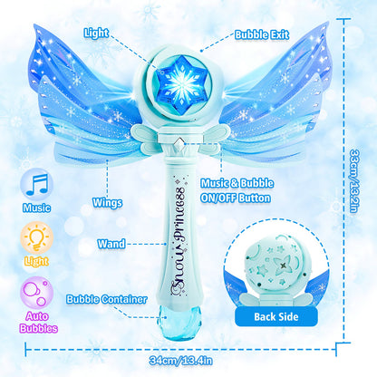 Magical Princess Bubble Wand with Wings Automatic Bubble Machine for Kids with Music Lights Indoor Outdoor Garden Adorable Toy for Kids