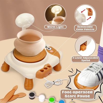 DIY Cat Electric Pottery Wheel Pretend Play Art Tool Kit - 03D