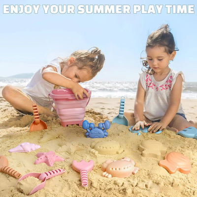 Kit de jeu de sable portable avec seaux pliables et sac de rangement en filet