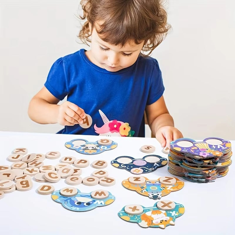 Wooden Animal Letters Car Cognitive Matching Card - 566