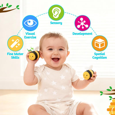 Mon premier coffret de jeu interactif en peluche L'Abeille et sa Ruche - 5 abeilles en peluche et une ruche compressible - Jouet Montessori d'éveil pour bébés et tout-petits de 1 à 3 ans