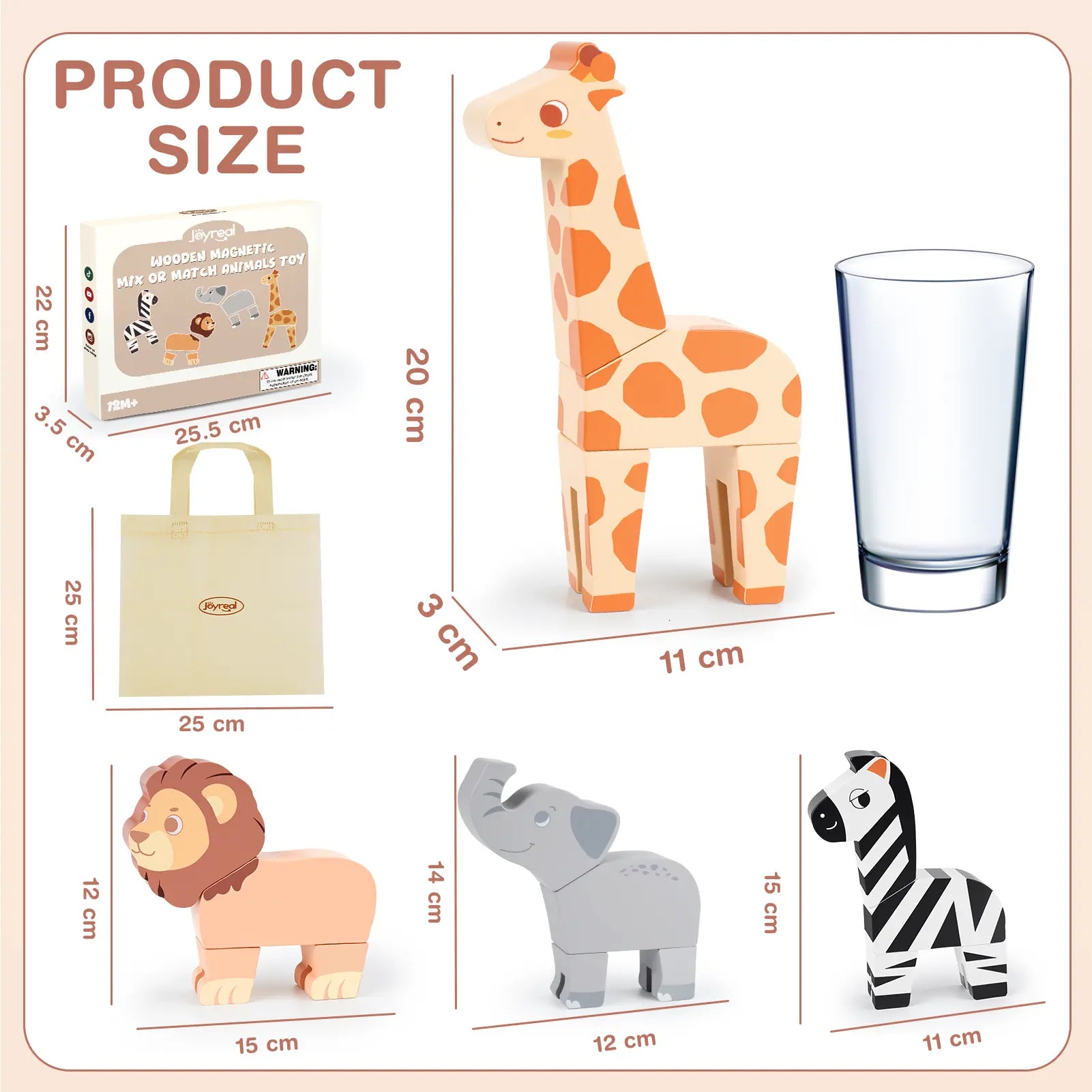 Fidtoy 16 pièces Animaux de la jungle magnétiques à assembler pour les 1-5 ans
