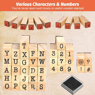Number & Letters Wooden Stamp with Inkpad Set - 40 Pieces