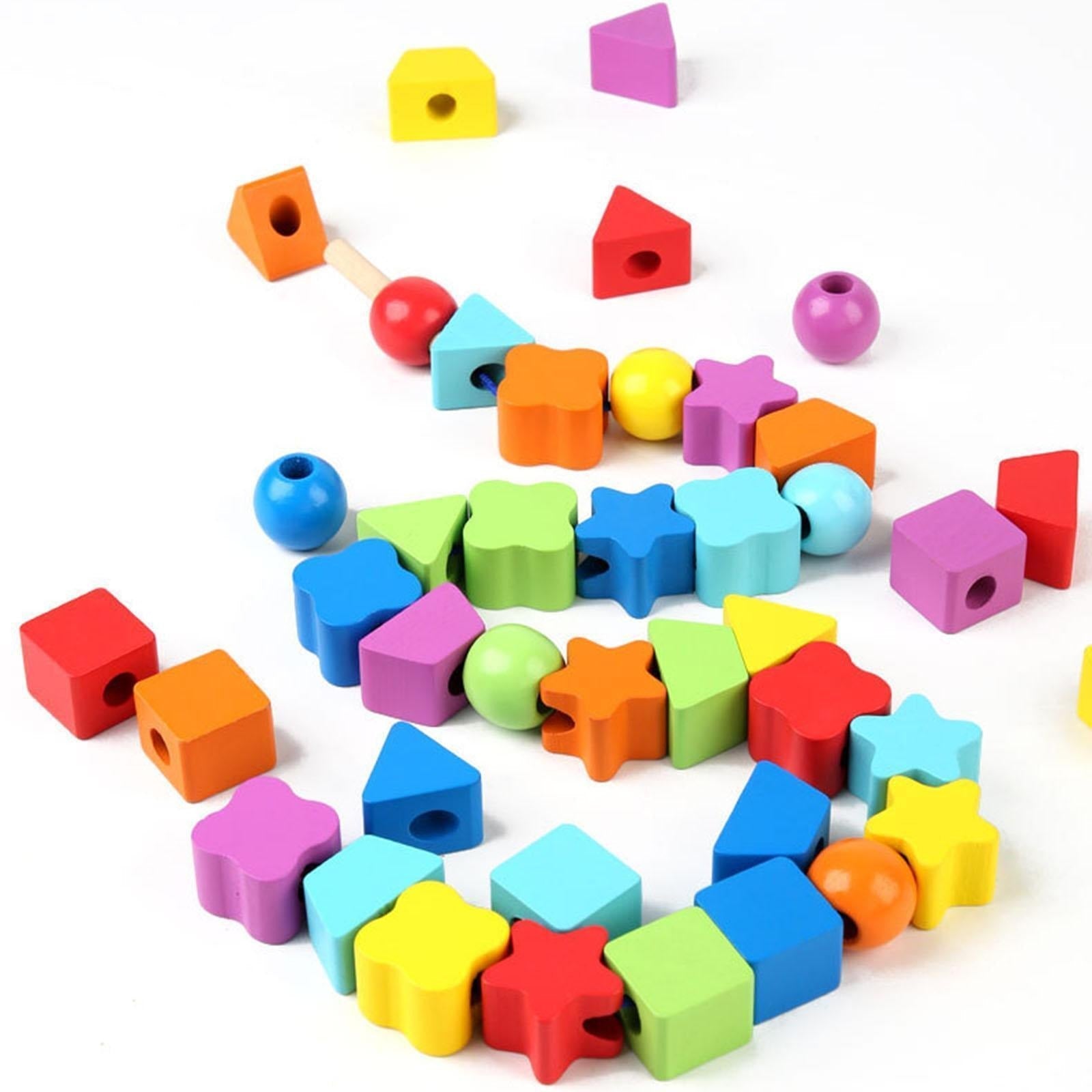 Wooden Rainbow Threading Shape Beads String - 010