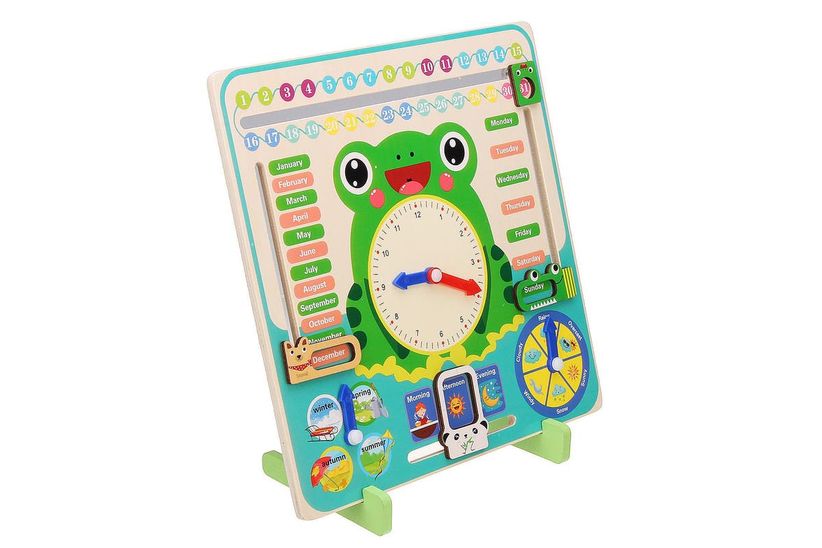 Wooden Learning Clock Calender Season Date & Weather Board