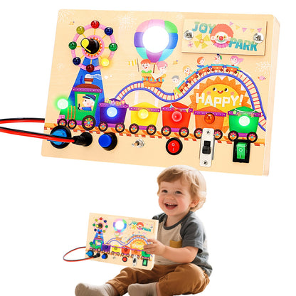 Montessori Wooden Busy Board -Light-Up Sensory Activity Toy for Toddlers, Fine Motor Skills Learning Toy for Ages 1-4, Travel-Friendly Fidget Board for Boys & Girls