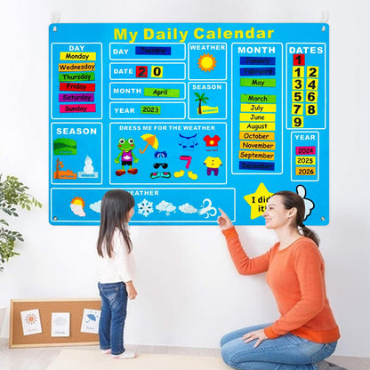 WATINC My First Daily Calendar Felt-Board for Kids 3.5Ft 70Pcs All About Today Funky Frog Weather Season Chart Days of The Week Circle Time Bulletin Board Preschool Early Learning Play Kit for Wall