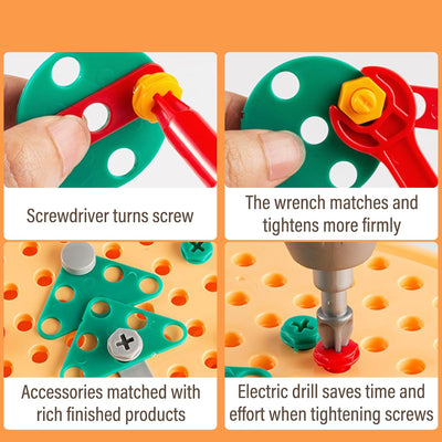 Fidtoy Montessori Electric Drill Tool Set for Kids – 203PCS STEM Construction Building Toy