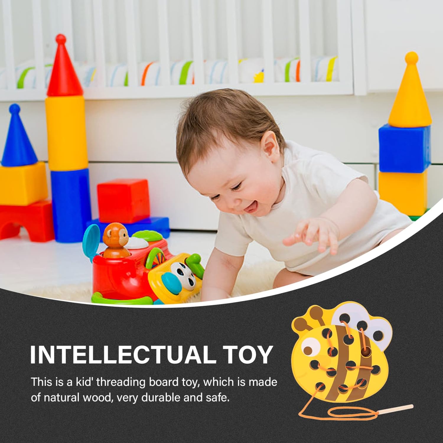 TOYANDONA Wooden Lacing Toys Animal Threading Weaving Toys Wood Block Puzzle Fine Motor Skills Montessori Early Learning Educational Toy for Boys Girls Gift ( Bee )