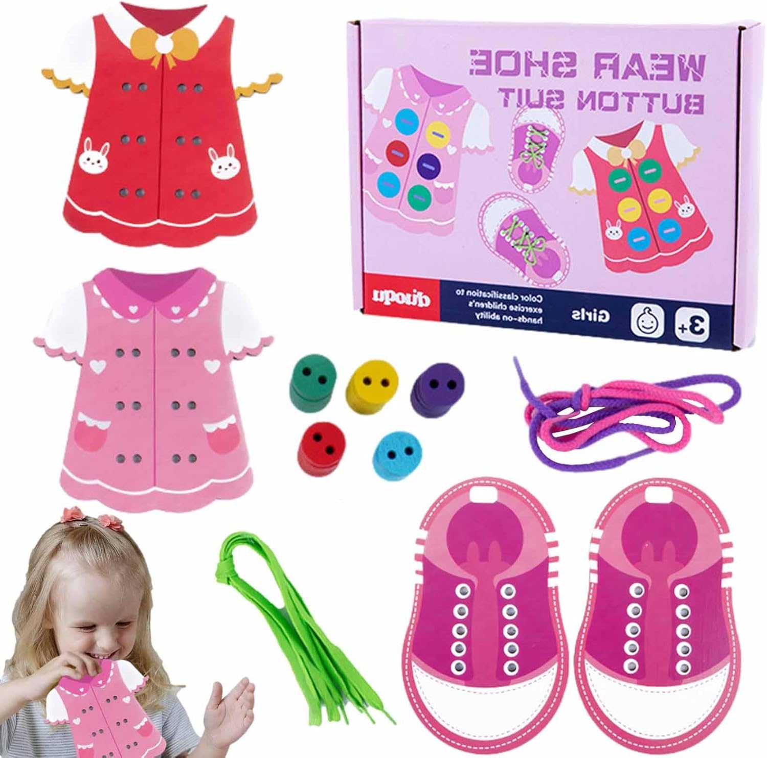 Elbise İplik Açma Oyuncakları - Temel Yaşam Becerileri Kurulu,Ahşap Giysi Diş Açma Oyuncak Ahşap Ince Motor Becerileri Ile Oyuncak Montessori Hediye Çocuklar için Erken Eğitici Hediyeler Yeni Pingpai