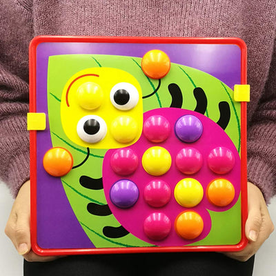 Fidtoy Geometric Button Puzzle Toy with 12 Picture Cards