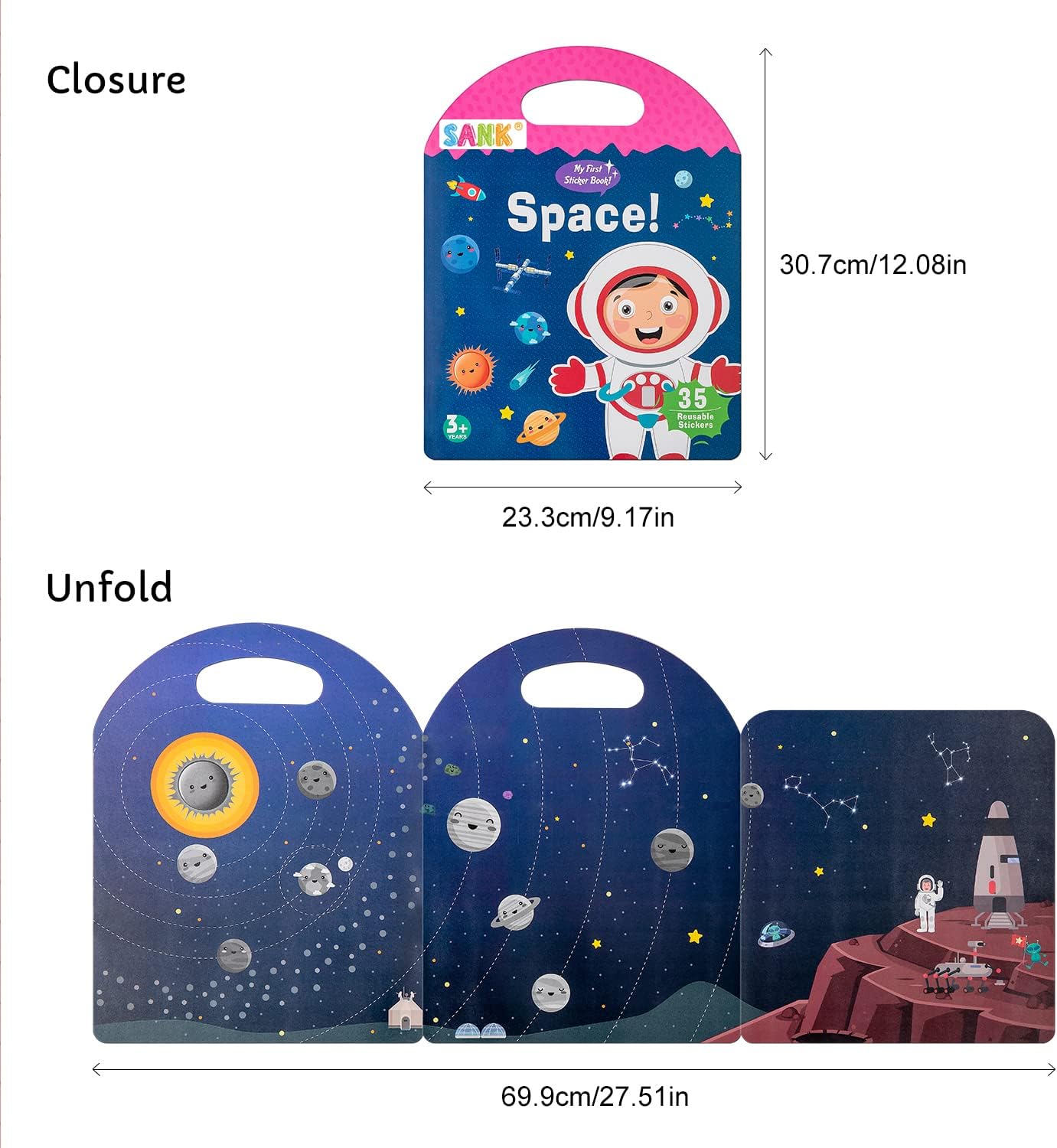 Sank Portable Jelly Quiet Book, Toddler Busy Book, 6 Themes Preschool Learning Activities Quiet Book, Preschool Activity Learning Books for Babies/Toddlers Ages 3-6 (Space)