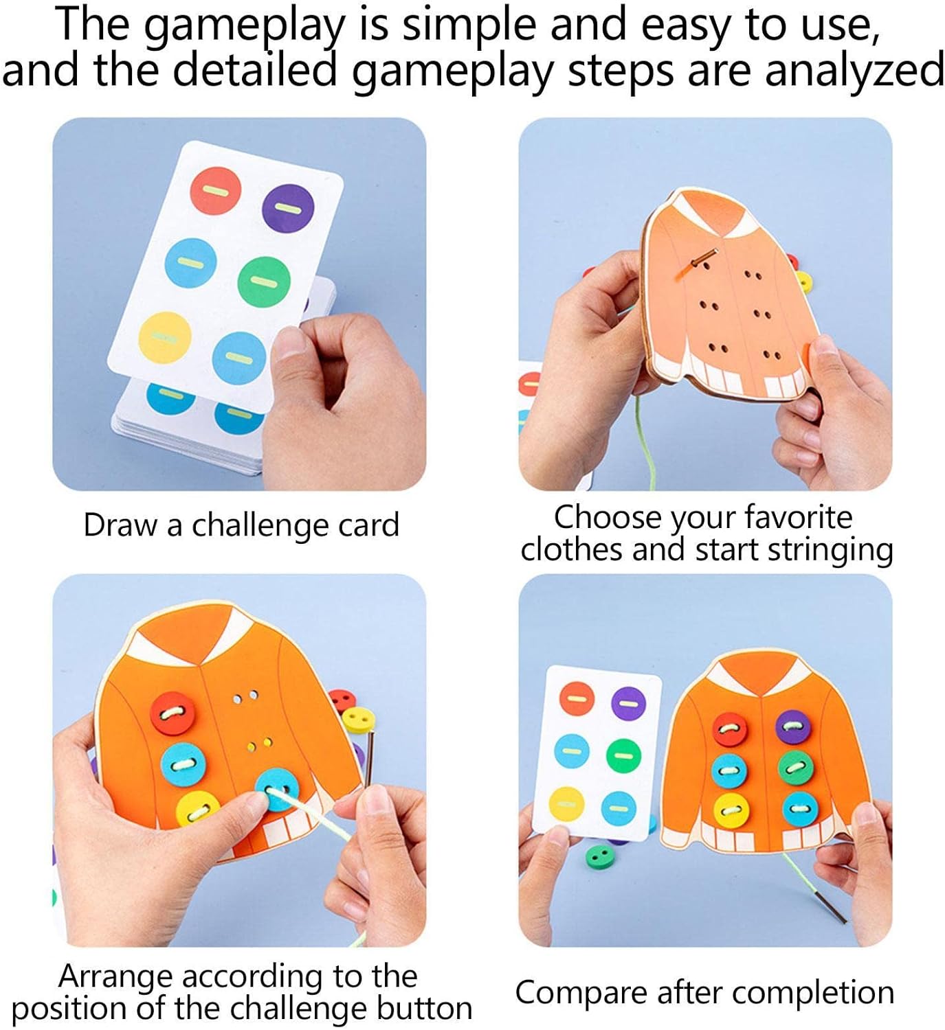 2 Clothes Lacing Toys,Wooden Clothes Lacing Toys for Kids | Fine Motor Skills Toys for Kids, Sewing Button Lacing Card Game for Experiencing Real Feeling of Sewing Buttons Shuying