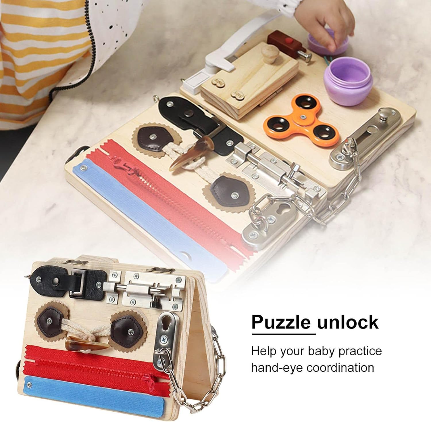 Toddler Busy Board Wooden Montessori Toys Busy Board Montessori Essential Educational Sensory Board Infant Activity Board Motor Skills Cognitive Learning Toys Felt Board Toys, Educational Toys for