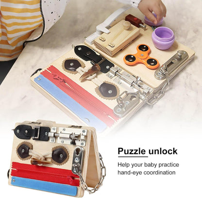 Toddler Busy Board Wooden Montessori Toys Busy Board Montessori Essential Educational Sensory Board Infant Activity Board Motor Skills Cognitive Learning Toys Felt Board Toys, Educational Toys for