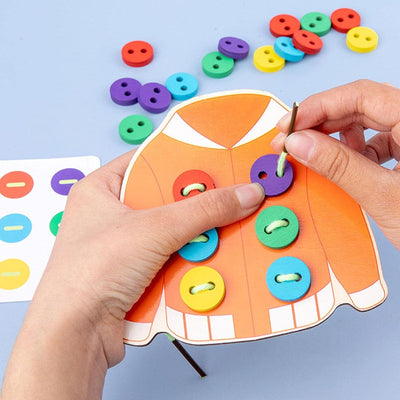 2 Clothes Lacing Toys,Wooden Clothes Lacing Toys for Kids | Fine Motor Skills Toys for Kids, Sewing Button Lacing Card Game for Experiencing Real Feeling of Sewing Buttons Shuying
