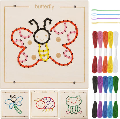 Montessori Wooden Lacing Toys for Toddlers and Kids Ages 2-4 5-7, Sewing Kit Fine Motor Skill Busy Board, Education Sensory Preschool Toy for 1 2 3 4 Year Olds, Birthday Gift for Boys and Girls