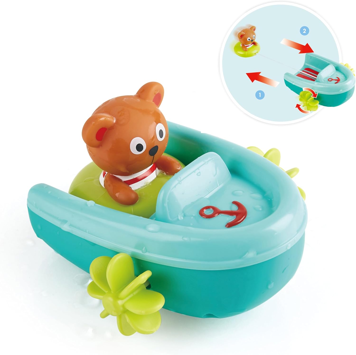Fidtoy Teddy Bear Pull-Back Bath Boat Toy for Toddlers Water Play