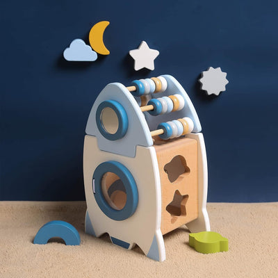 Fidtoy Rocket Activity Cube Montessori Wooden Toy for Toddlers