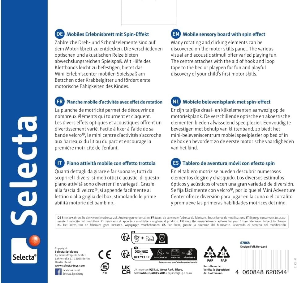 Selecta 62064 Spintivity, Wooden Motor Skills Board, 20 cm, Spinitivity