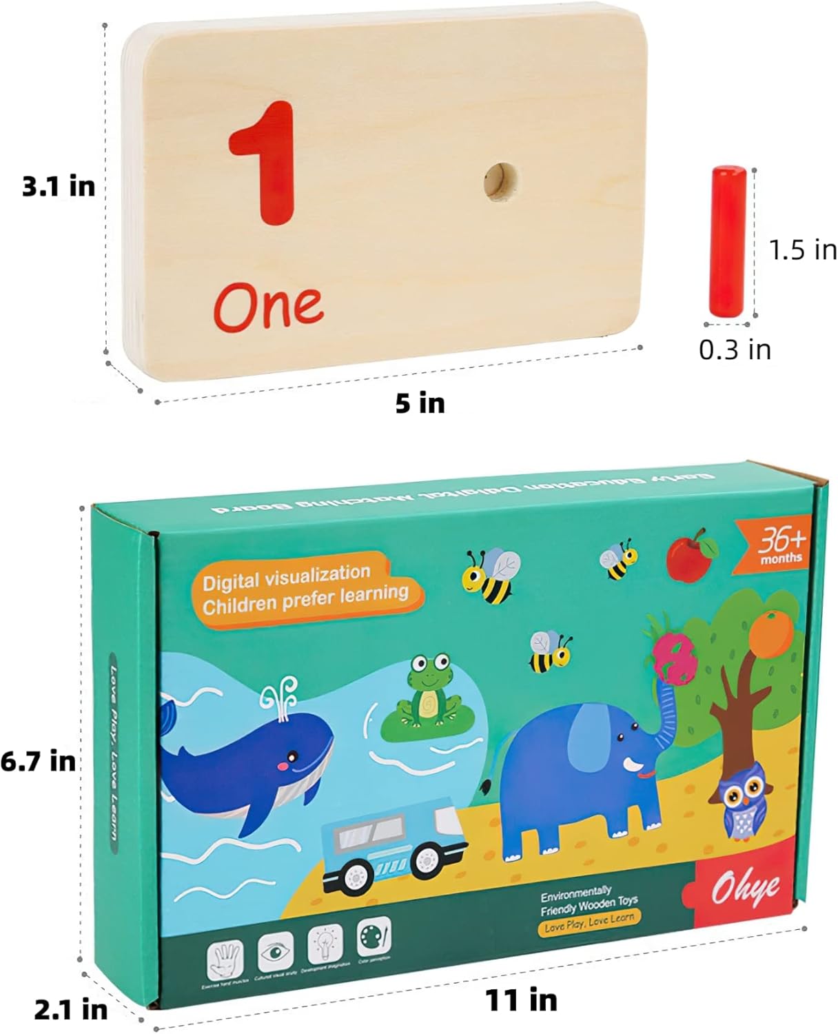 MIKNEKE Montessori Number Counting Blocks Peg Board Toys, Wooden Math Manipulative Materials for Preschool, Number Montessori Learning Toy for Toddlers & Kindergarteners (Colorful Peg)