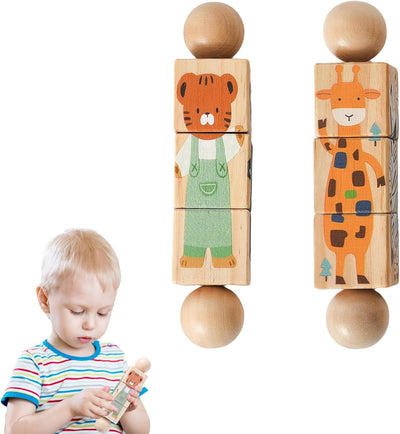 Fidtoy Spin & Match Animal Friends Wooden Puzzle Set for Babies Fine Motor Learning