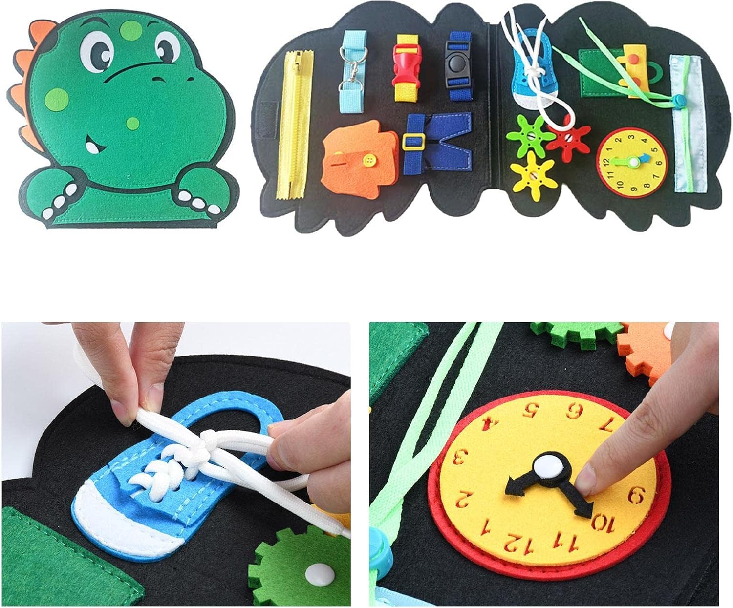 Livre d'activités Montessori en feutre - Livre éducatif en feutre sur les dinosaures pour tout-petits | Dossier d'activités d'apprentissage préscolaire pour jeunes enfants et livre de jeux Fiaoen