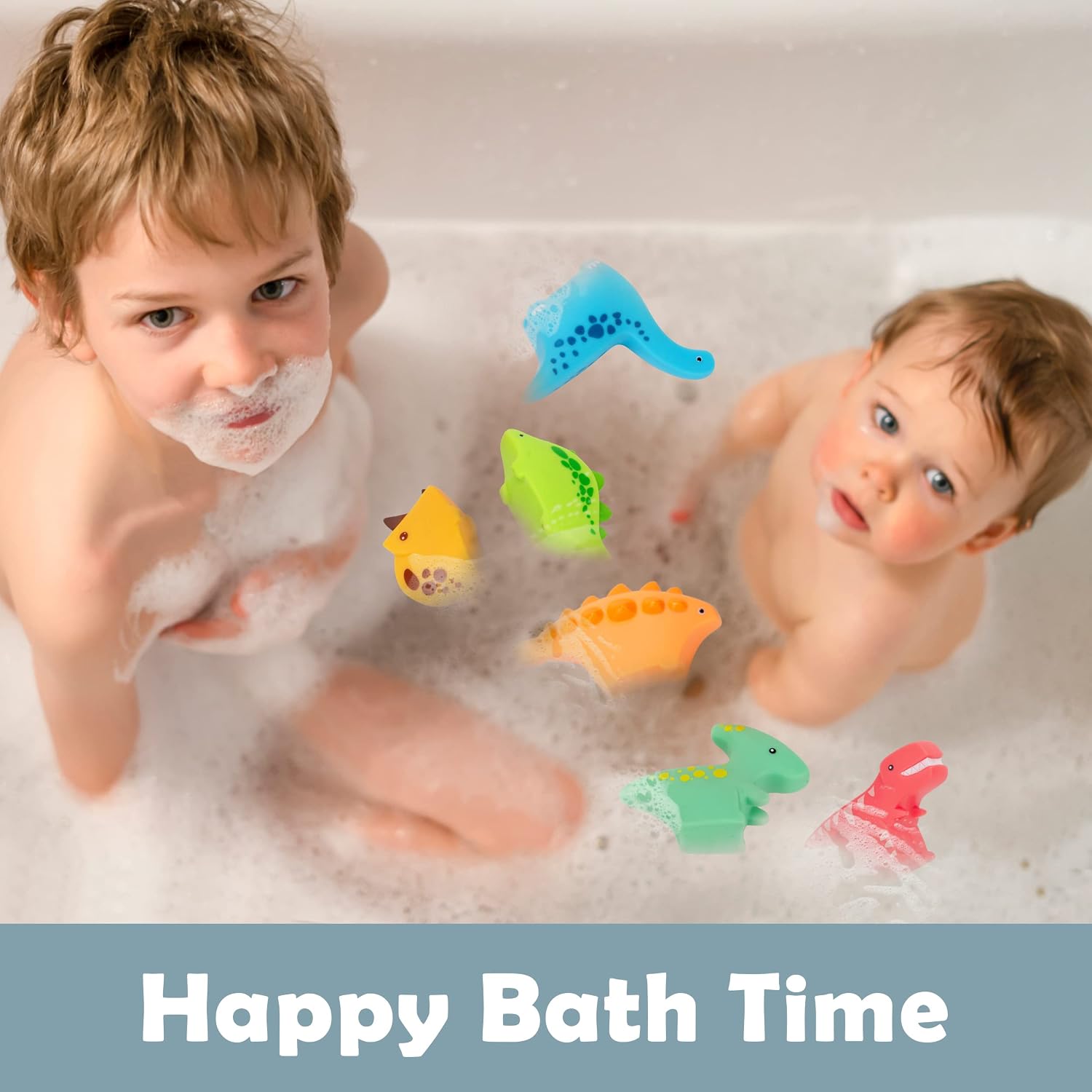 Fidtoy Soft Water Sprinkler Bath Sensory Toy 6 Pieces, Dinosaur Bath Toys for Baby and Toddler Water Play, Rubber Squeeze Floating Spray Toys for Bathtub, Grass and Beach Play
