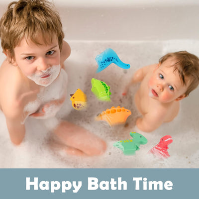 Fidtoy Soft Water Sprinkler Bath Sensory Toy 6 Pieces, Dinosaur Bath Toys for Baby and Toddler Water Play, Rubber Squeeze Floating Spray Toys for Bathtub, Grass and Beach Play