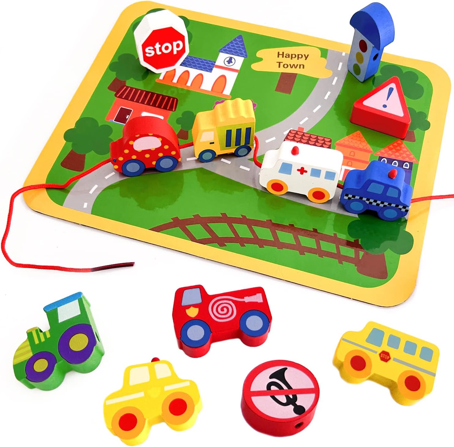 CORPER TOYS Wooden Toys, Lacing Toy, Vehicle, Car, Lacing Set, Building Blocks, Beads, Balance Game, Balance Toy, Wooden Puzzle, 3D, Boys and Girls, Toys, Christmas Gift, For Ages 6 and Up