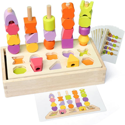 Fidtoy Tableau d'apprentissage des formes et des chiffres en bois pour enfants – Jouet Montessori de comptage d'anneaux et de mathématiques