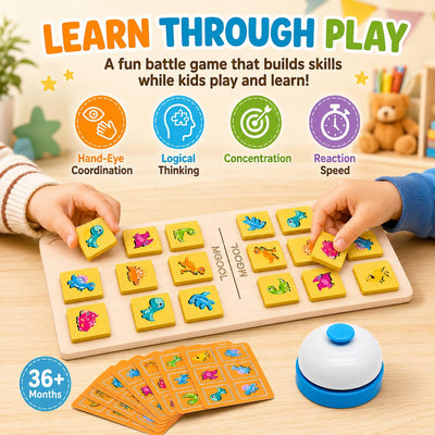 Fidtoy Interactive Dinosaur and Number Matching Bell Game for Two Players Wooden Pattern Puzzle Toy
