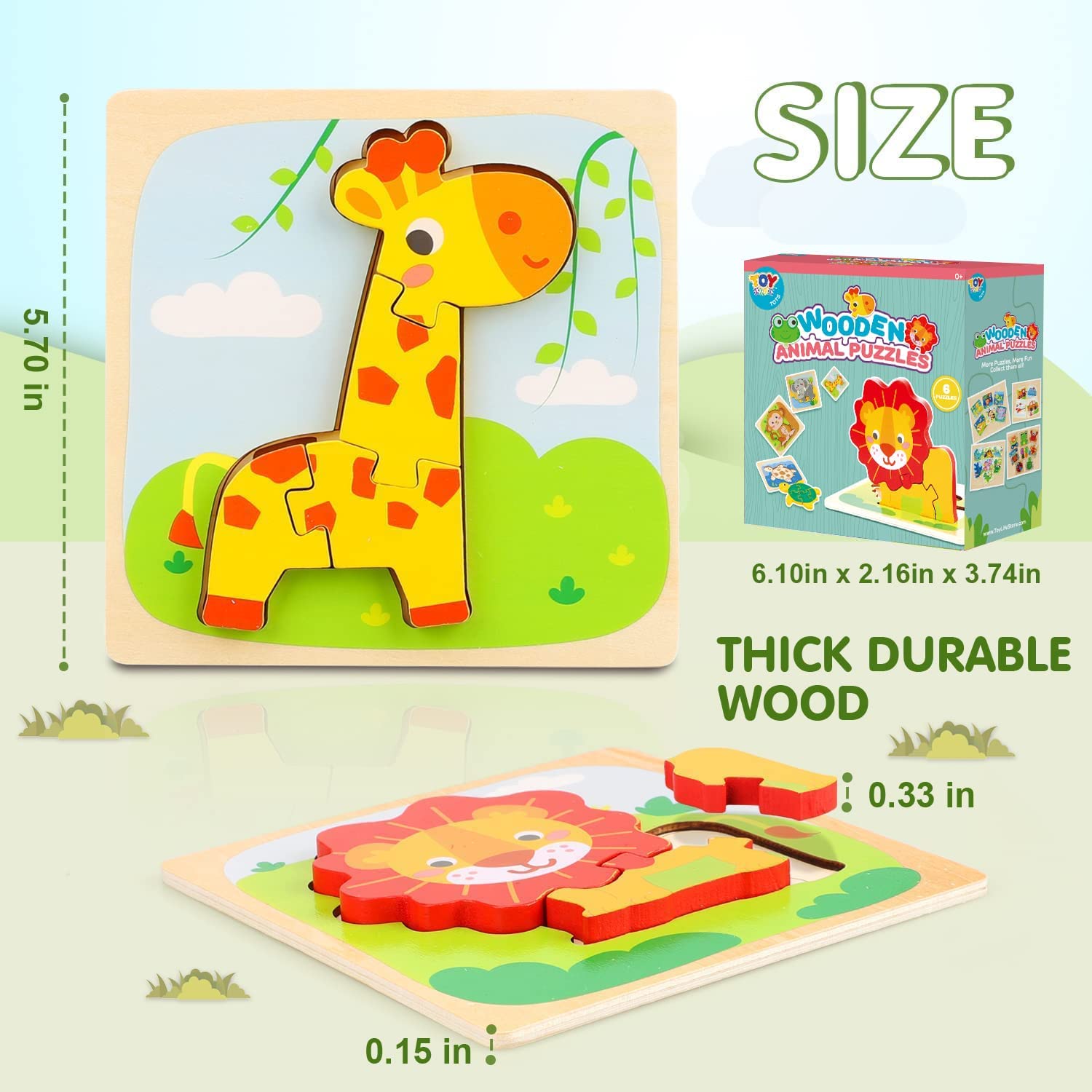 6 Pack Wooden Puzzles for Toddlers