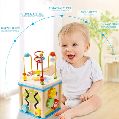 Fidtoy Cube d'Activités 5-en-1 en Bois pour Bébés et Tout-Petits