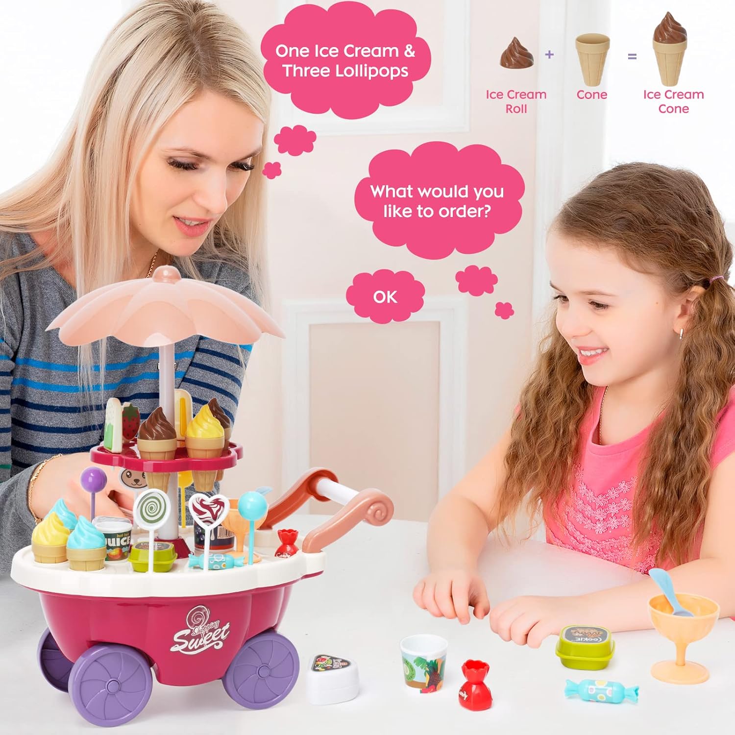 Fidtoy Ice Cream Truck Playset with Light Sound and 30 Pieces