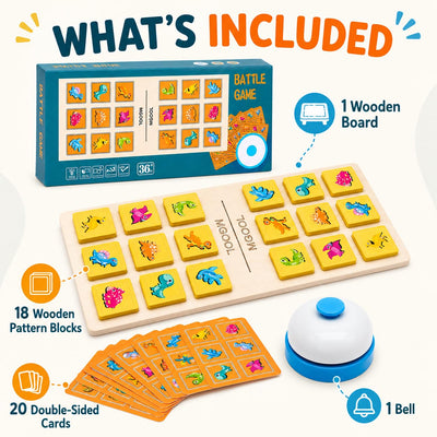 Fidtoy Interactive Dinosaur and Number Matching Bell Game for Two Players Wooden Pattern Puzzle Toy