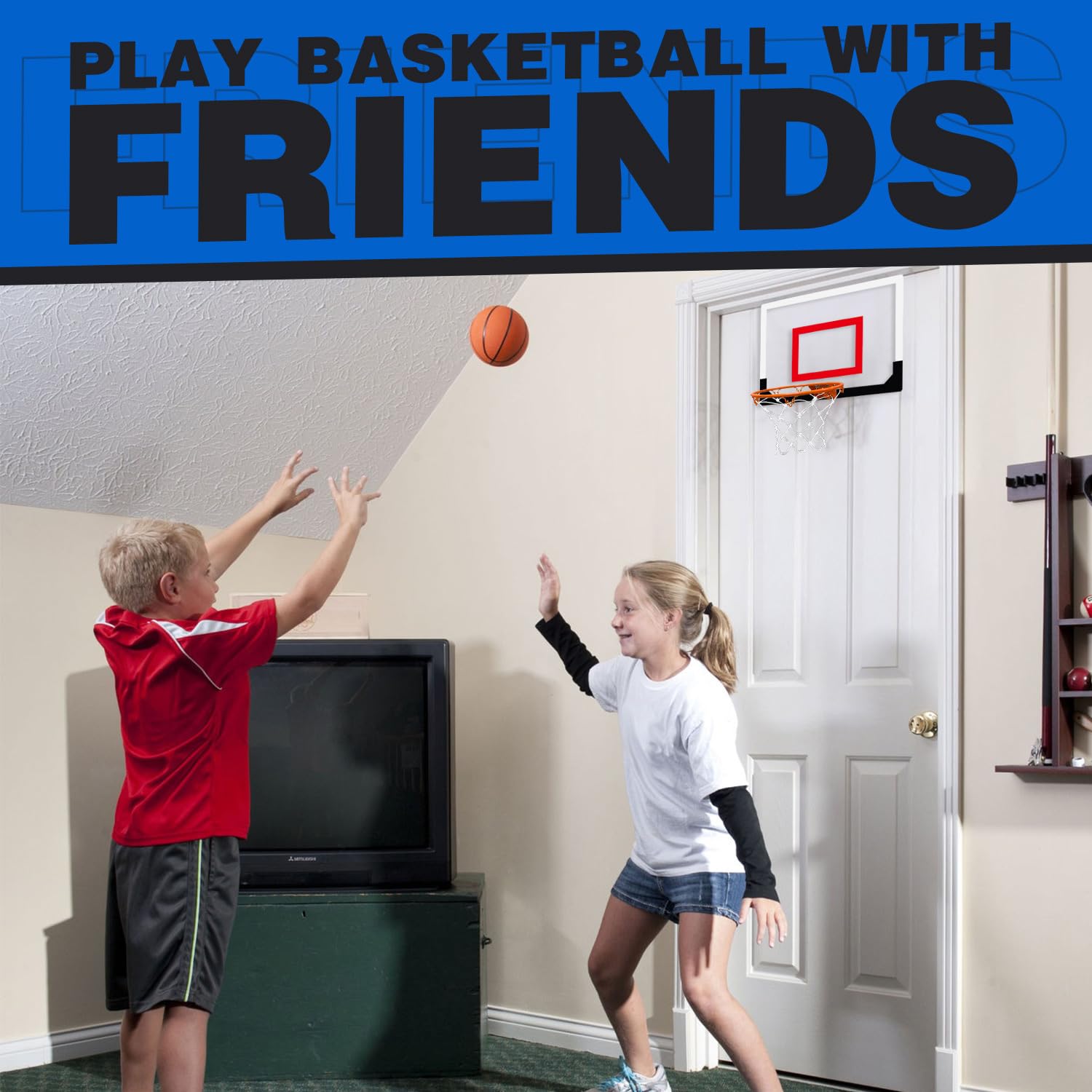 TOY Life Basketball Hoop Indoor for Kids Over The Door Office Basketballhoop for Teens and Adults Mini Hoops Door Room Goal with 4 Balls