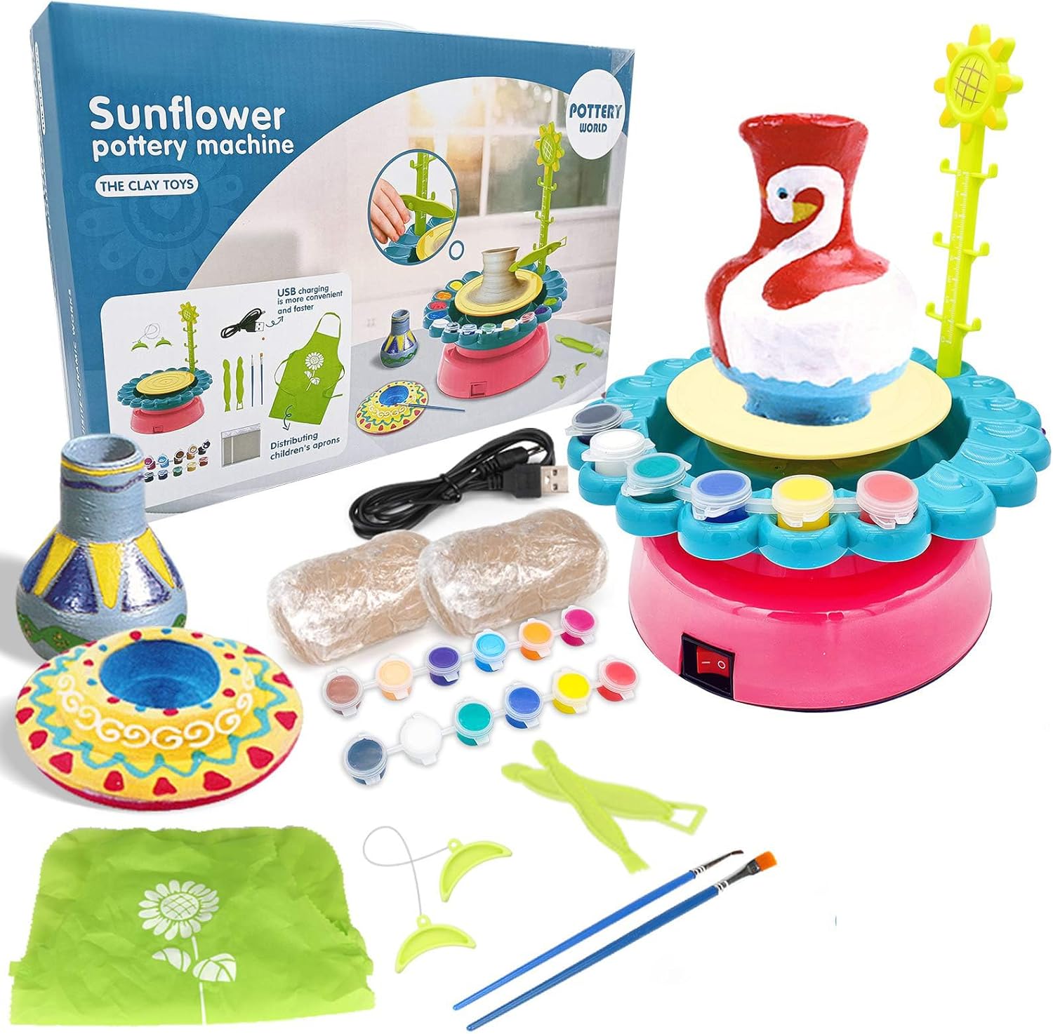 Fidtoy Electric Pottery Wheel Kit for Kids with Clay and Paints