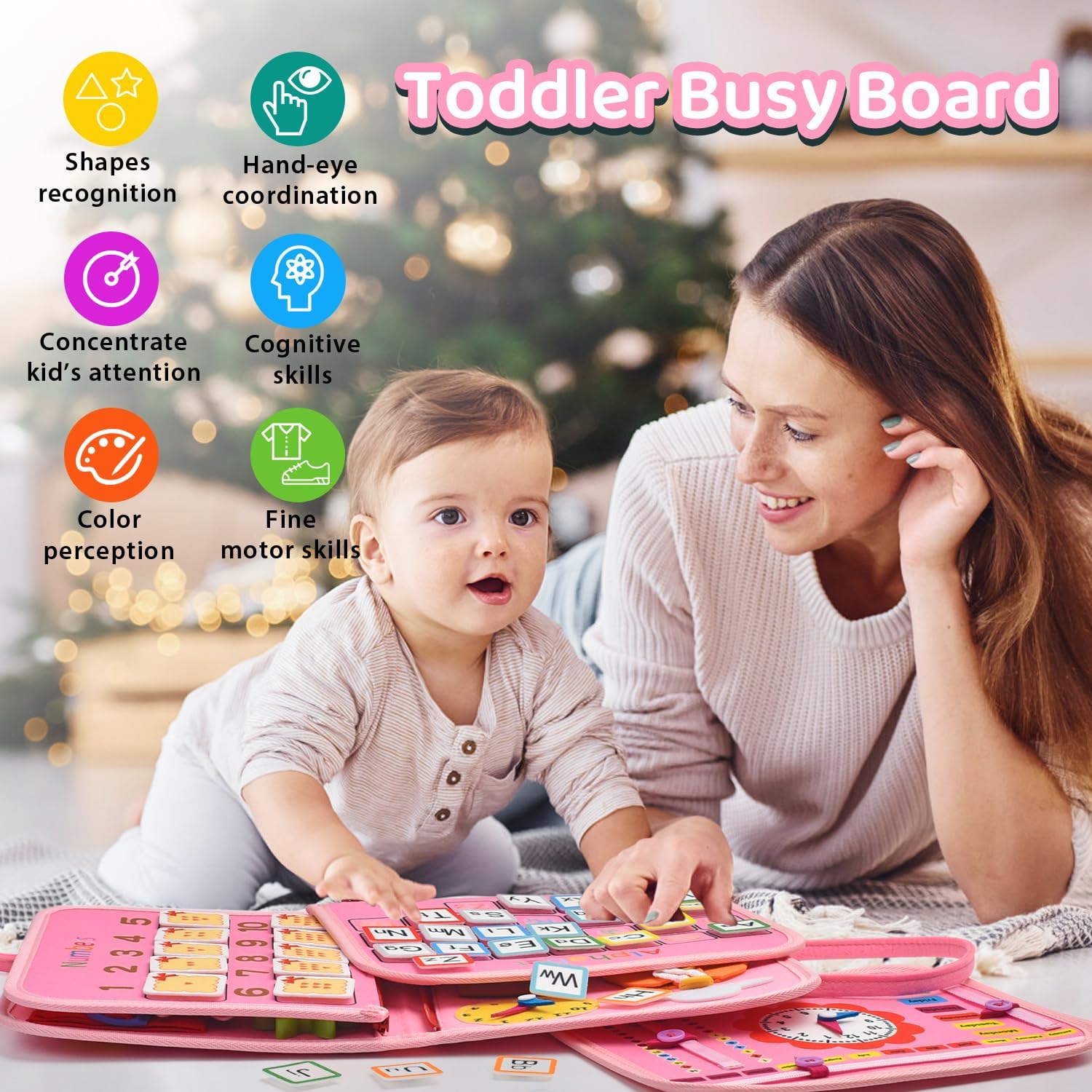 Montessori Busy Board for Toddlers 3-5 Years Old - Learning Activities for Travel, Road Trip - Educational Toys Sensory With Life Skills, Alphabet, Animals, Shapes