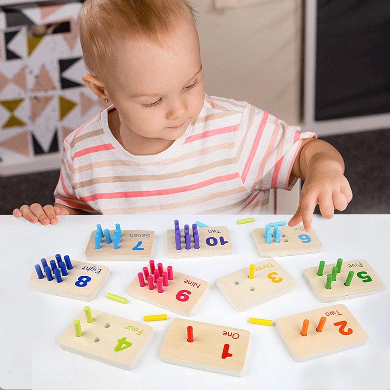 4 Pcs Montessori Peg Board Toys - 0-10 Math and Color Toys For Toddlers - With Wooden Alphabet Tracing Board Montessori Math Materials Preschool Manipulatives Tracing Board For Kids