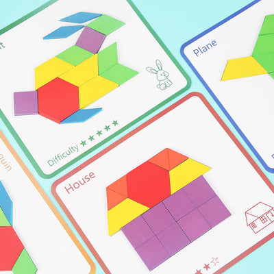 Fidtoy 155-Piece Wooden Pattern Blocks Puzzle for Kids – STEM Learning Toy, Montessori Early Education, Colorful Geometric Shapes
